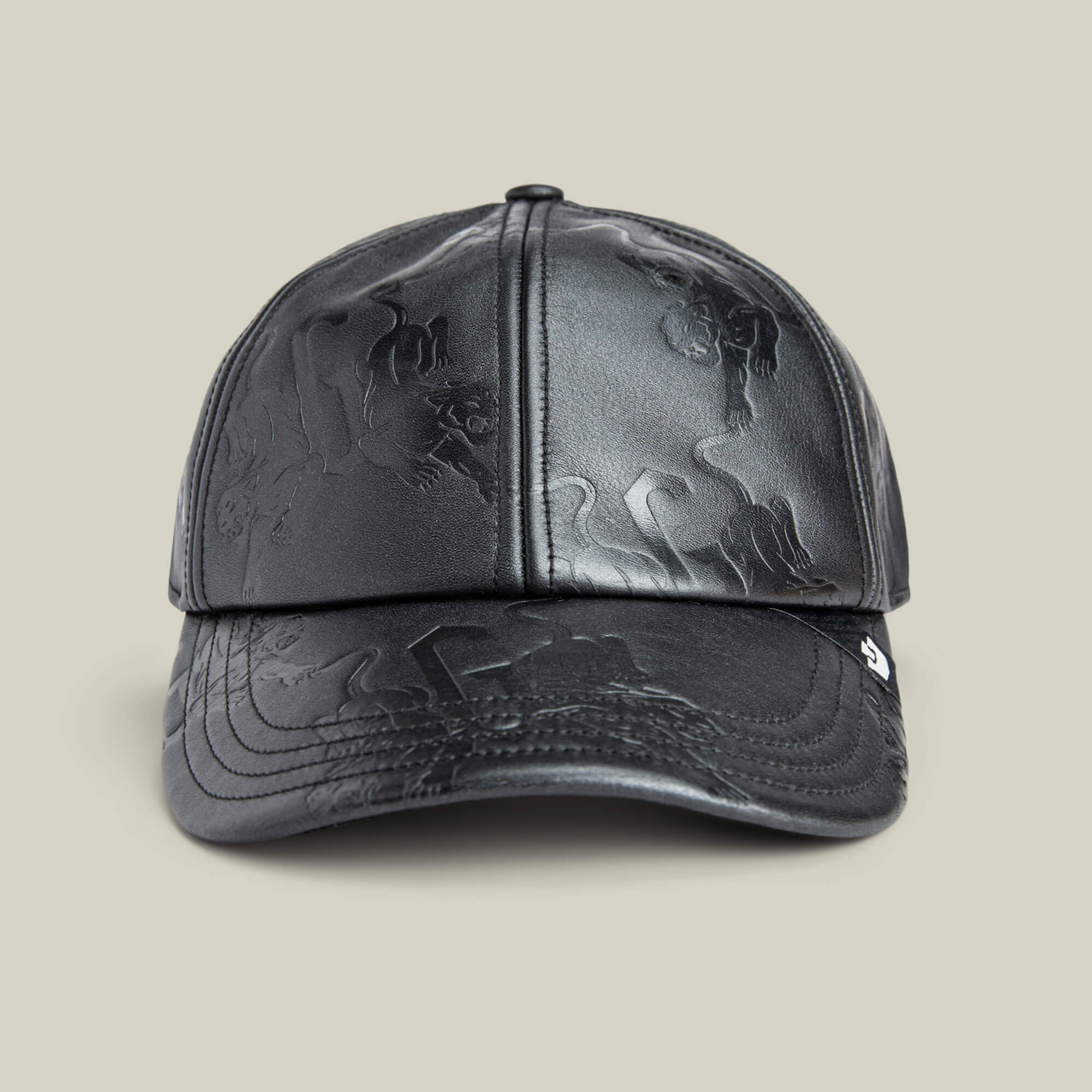 The Goorin Bros. "Put a Panther On It" cap in VOID features subtle embossed designs on the front and top panels, classic fit, and is displayed against a plain beige background.