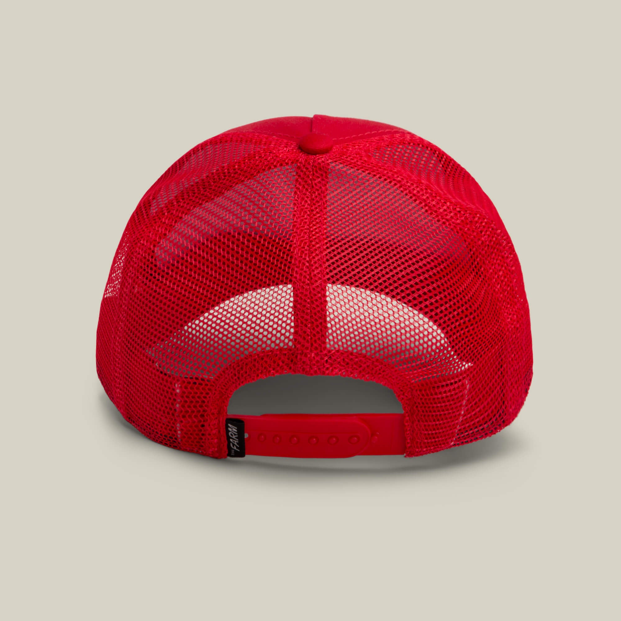 Back view of the Goorin Bros. Mr. Claus red mesh trucker cap with an adjustable snapback, perfect for the holidays and displayed against a plain light background.