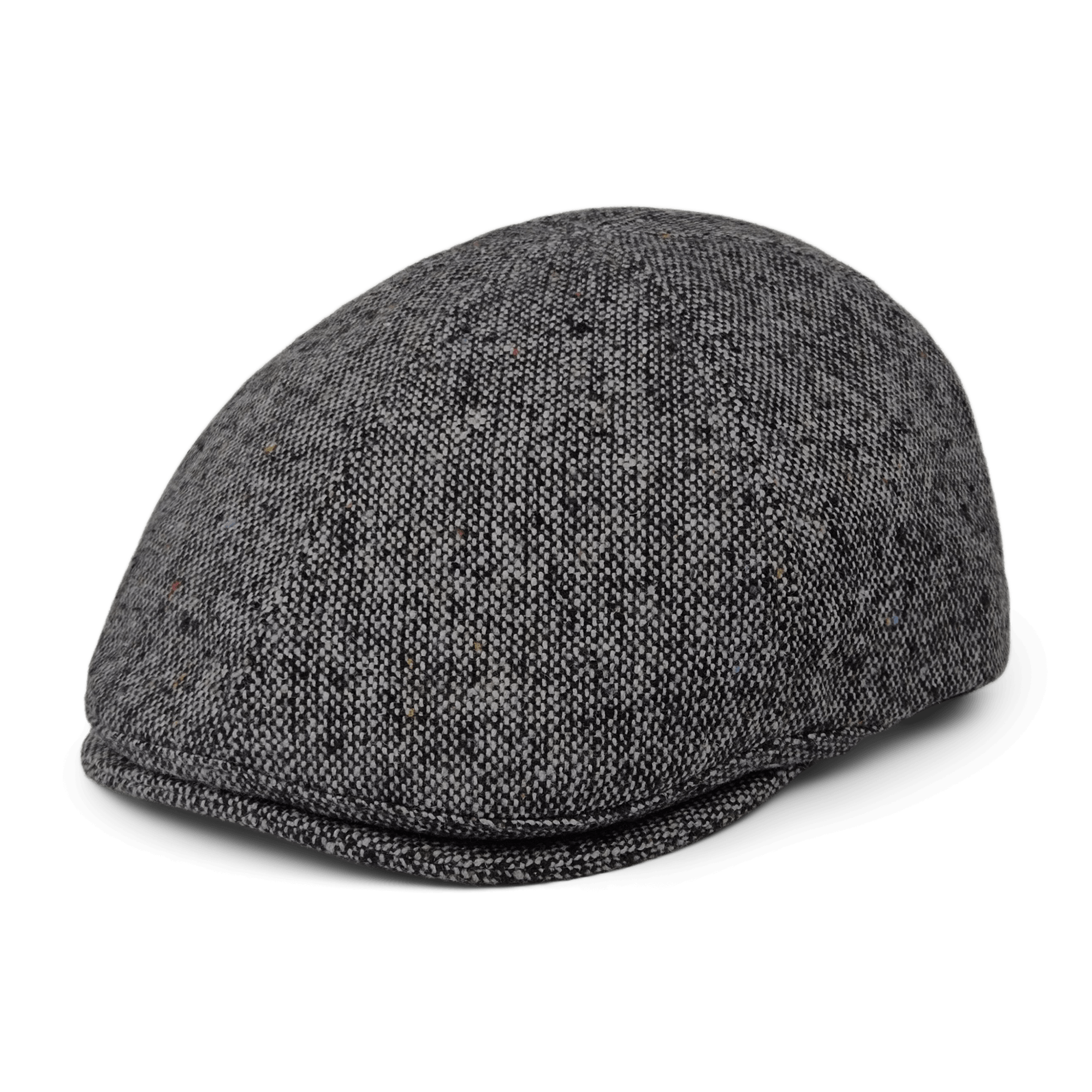 The Newlands flat cap by Goorin Bros. is a handmade US cap in grey fleck, featuring a rounded top and short brim, shown on a white background.