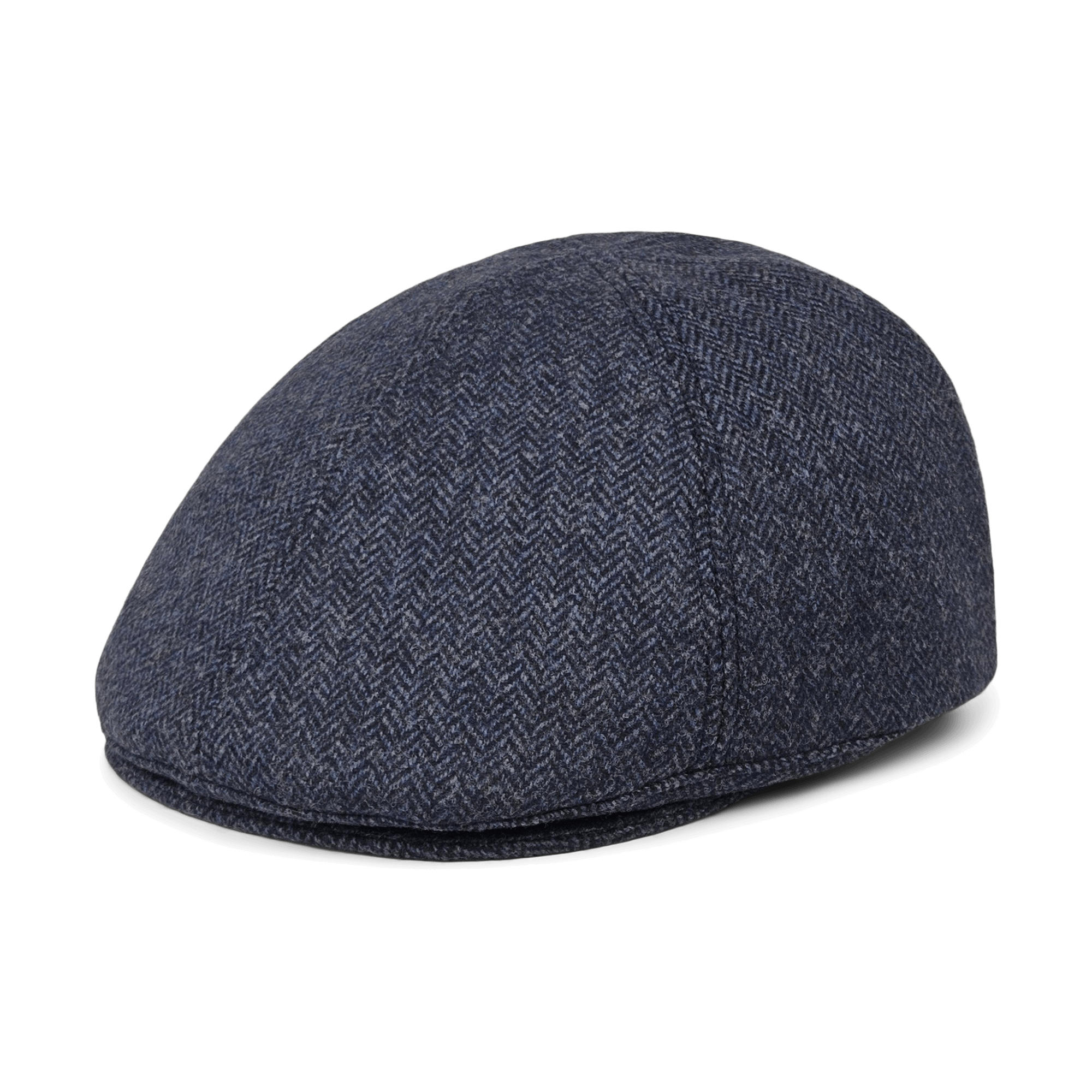 The Goorin Bros. Harry Bones is a dark blue wool flatcap with a herringbone pattern, displayed from a side angle on a plain white background.