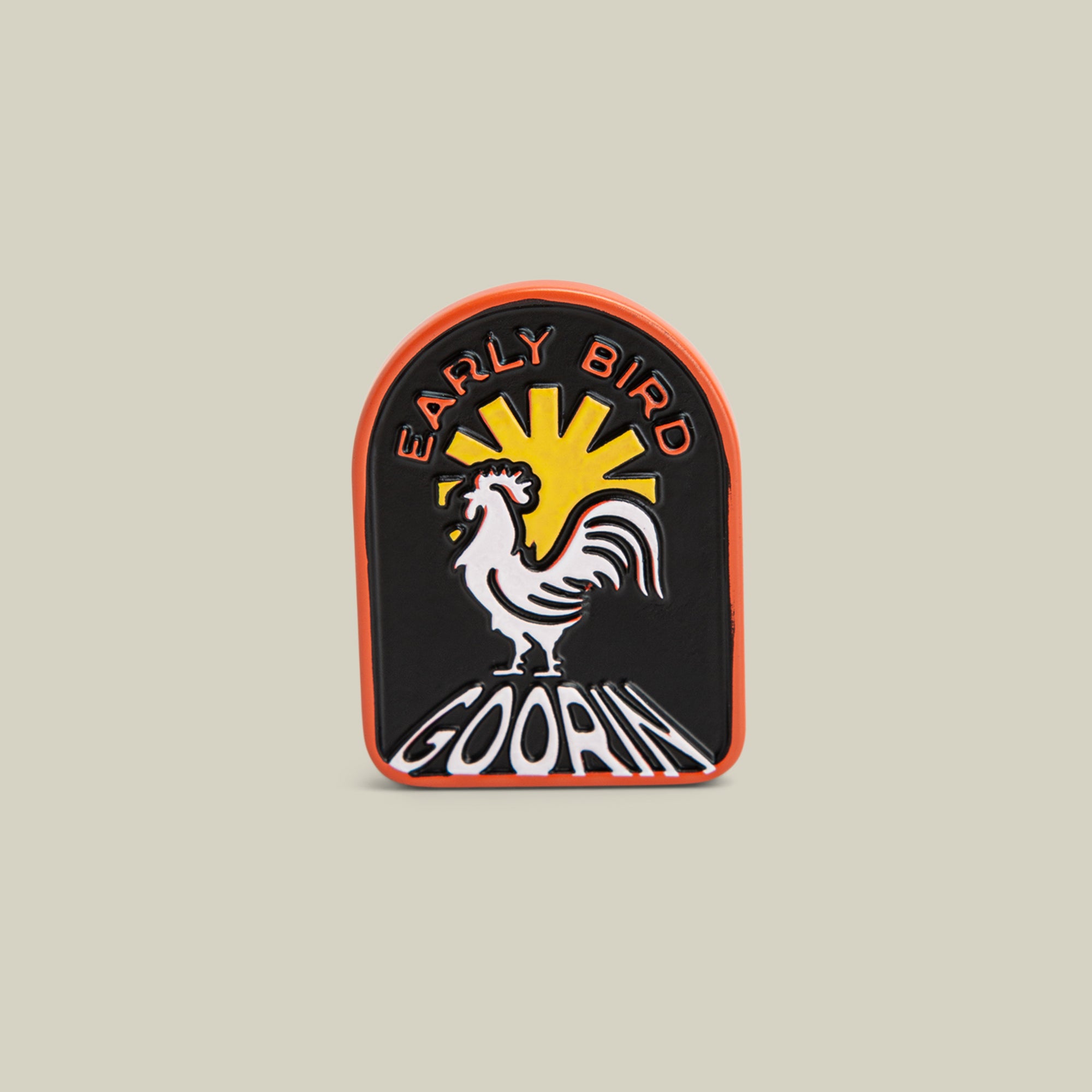 The Early Bird Pin by Goorin Bros. in VOID features a striking rooster and motivating text, creating a standout accessory.