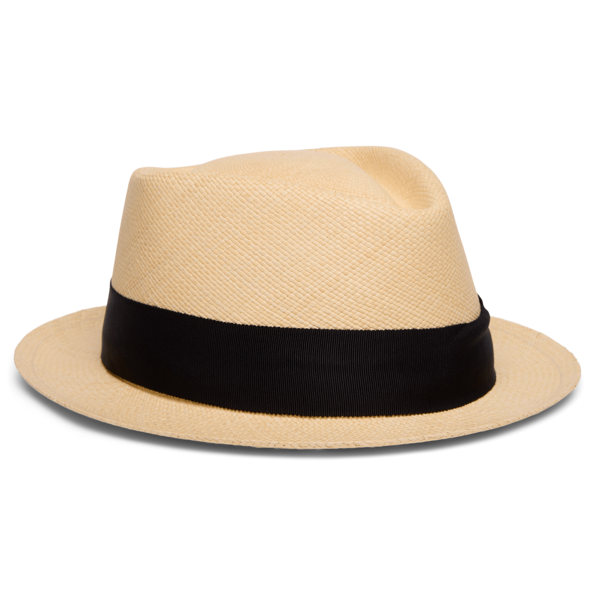 The Goorin Bros. "That's All Folks" Panama hat features beige handwoven straw and a wide black band around the crown, displayed against a plain white background.