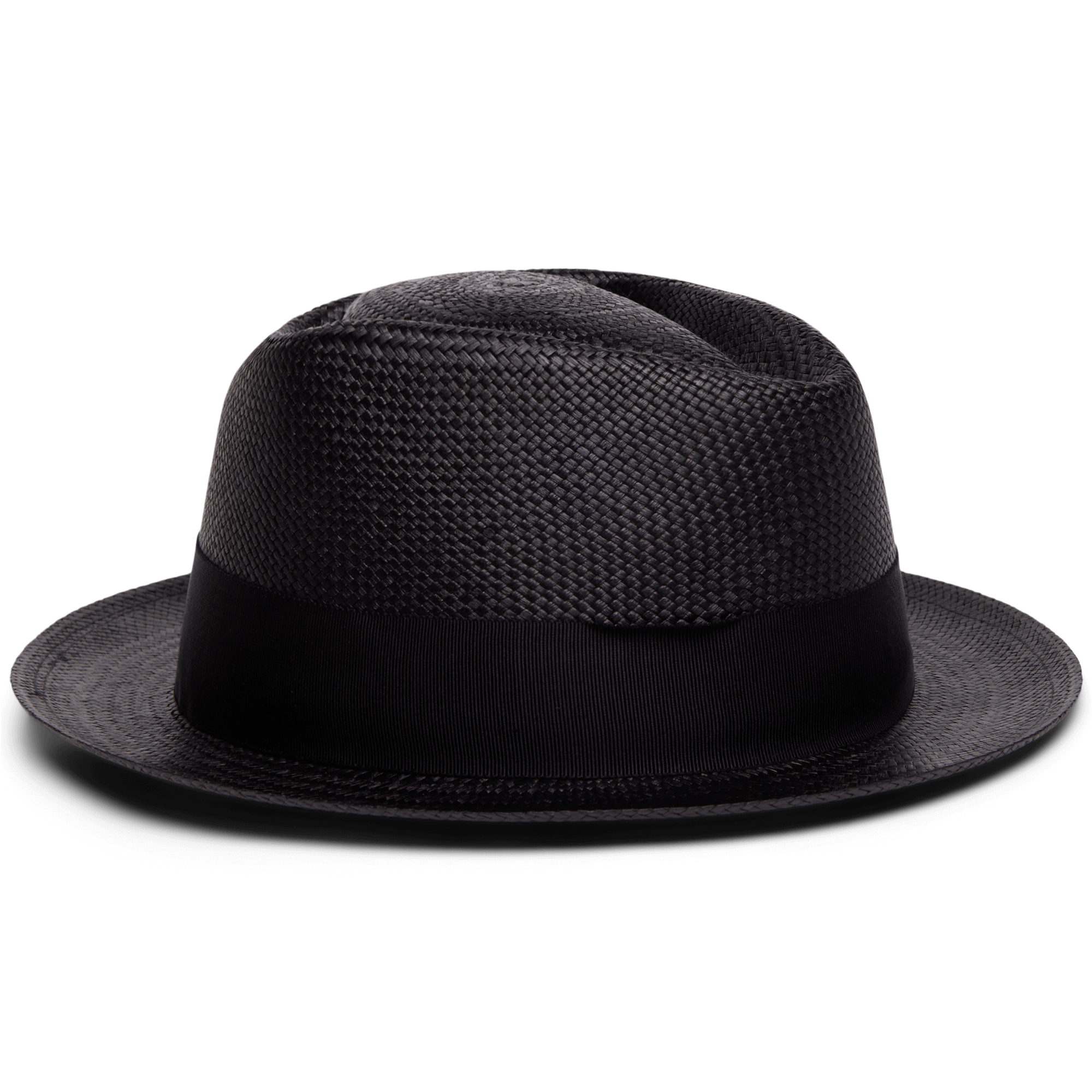 The That's All Folks hat by Goorin Bros. is a black handwoven Ecuador Panama with a wide brim and matching black band, shown on a white background.