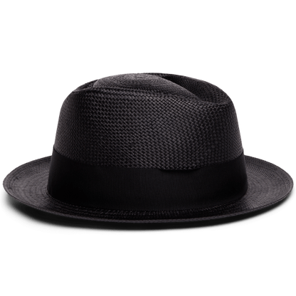 The That's All Folks hat by Goorin Bros. is a black handwoven Ecuador Panama with a wide brim and matching black band, shown on a white background.