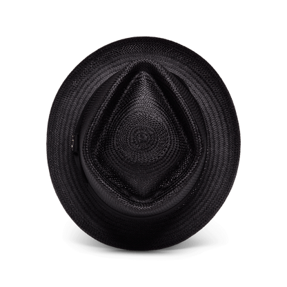 The "That's All Folks" hat by Goorin Bros. is a black, handwoven Ecuadorian wide-brim style, displayed from above on a plain white background.