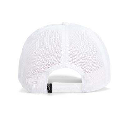 Back view of the Aquapals embroidered mesh hat by Goorin Bros., featuring an adjustable snapback closure and a small black tag—an ideal, stylish accessory for beach or surf outings.