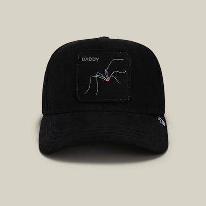 The Suede Spider by Goorin Bros. is a black hat with a patch featuring a white spider line drawing, a small red accent, and "DADDY" above the image—makes a fun and unique dad gift.