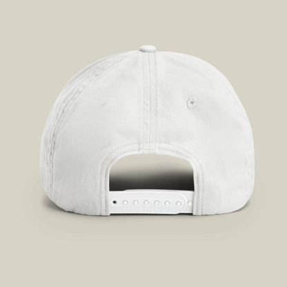 The Goorin Bros. Papa Cap Italiano in white, shown from the back with an adjustable snapback and stitched eyelets, is set against a light background—ideal for fans of classic vintage cap style.