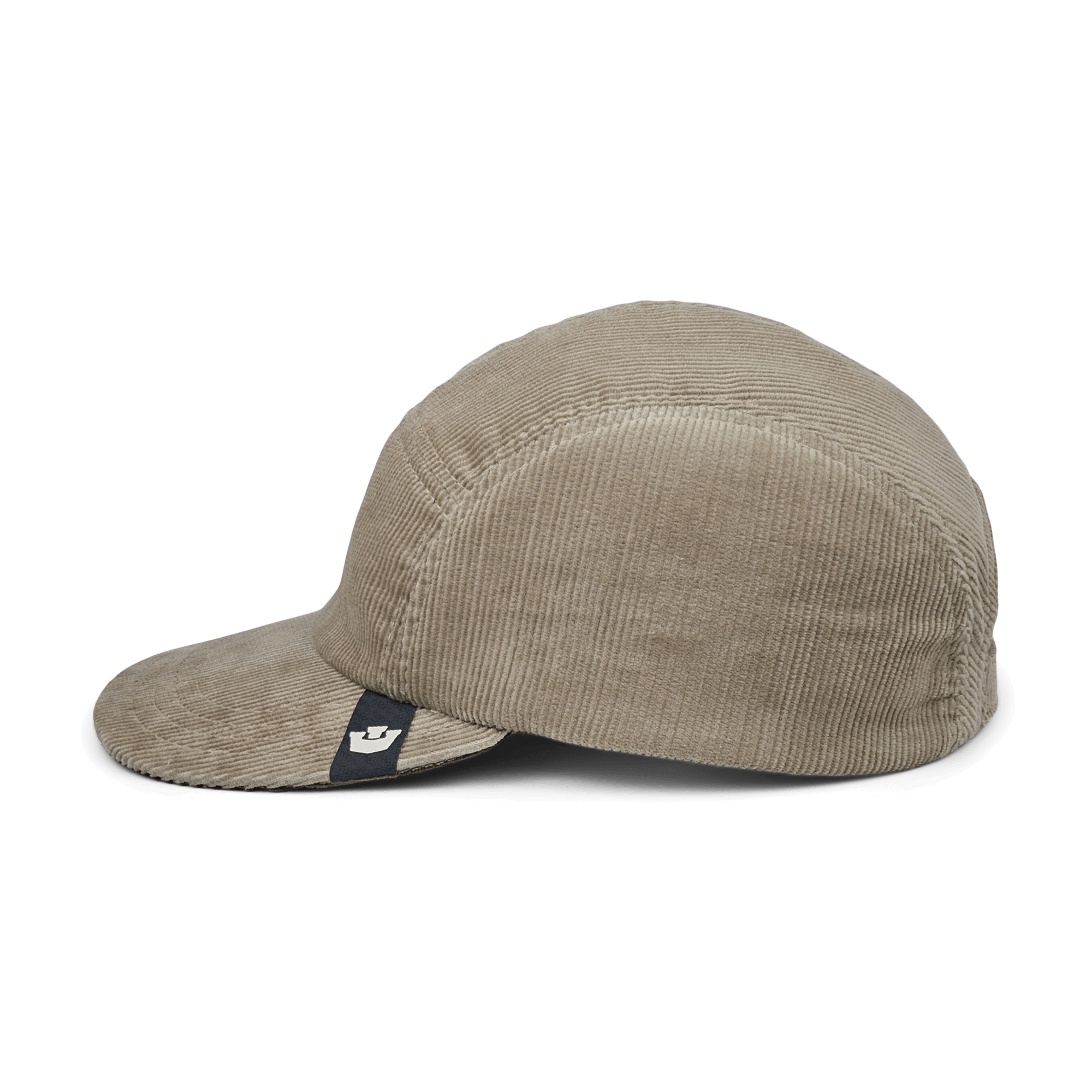 The Meadow Creek by Goorin Bros. is a light brown cotton corduroy baseball cap with a short brim, viewed from the side. A small black tag with a white logo is near the brim, and the adjustable fit offers both style and comfort.