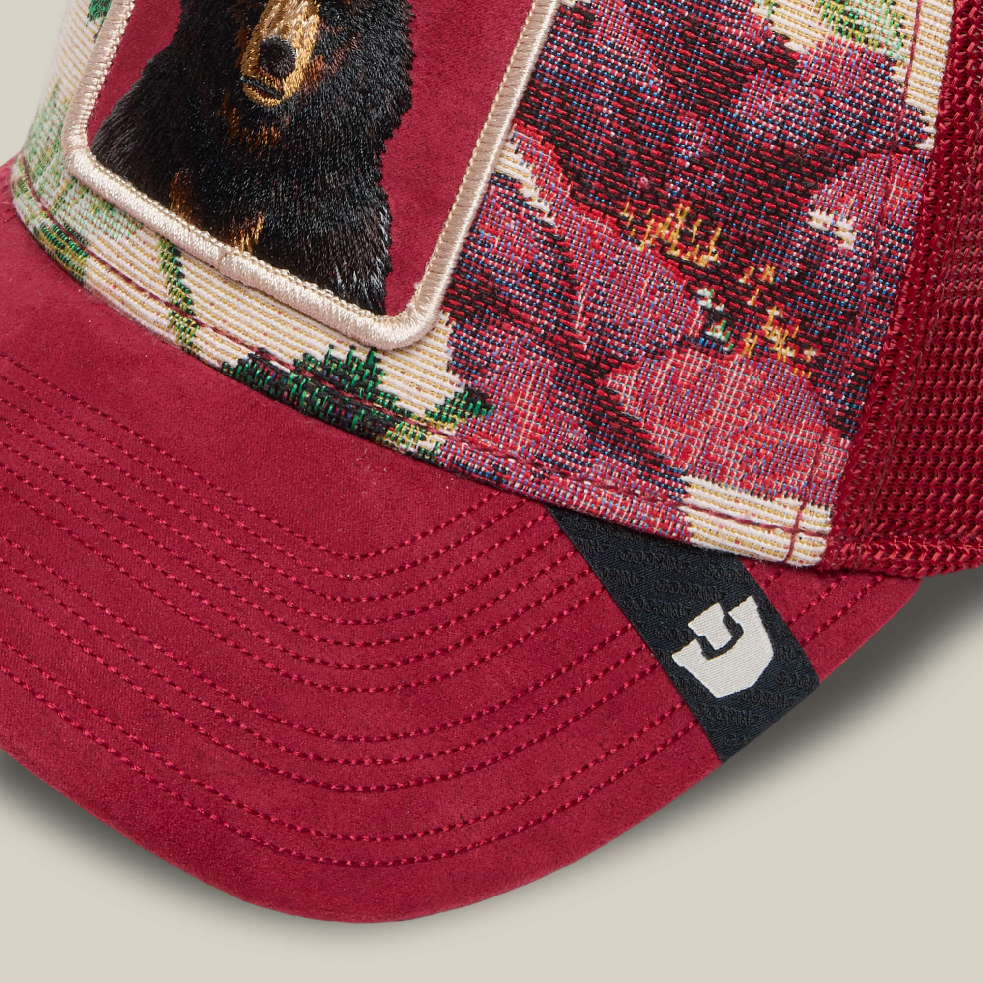 The Dull Boi by Goorin Bros.—a red trucker hat with floral embroidery, a bear patch, and a black tag with white logo—is part of our Fresh Friday Drop for anyone who knows All Work and No Play needs a little Johnny flair.