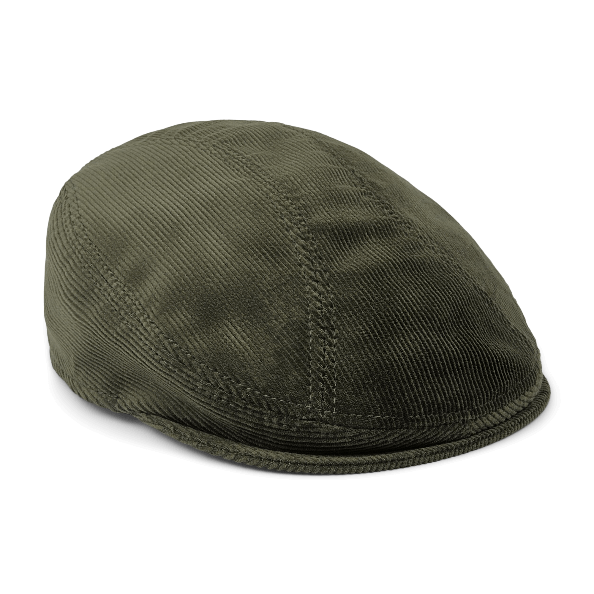 The Maxwell Park flatcap by Goorin Bros., crafted from dark green cotton corduroy with visible stitching and made in the USA, is shown against a plain white background.