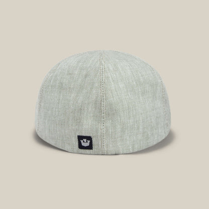 The Benjamin Paul by Goorin Bros. is a light gray linen hat seen from the back, featuring a small black square logo near the bottom center—perfect for everyday wear in three seasons.