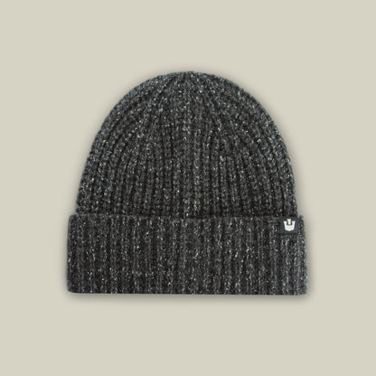 The Goorin Bros. Northstar is a dark gray ribbed knit merino wool beanie with a folded cuff and a small crown logo tag on the right side, shown against a plain light background.
