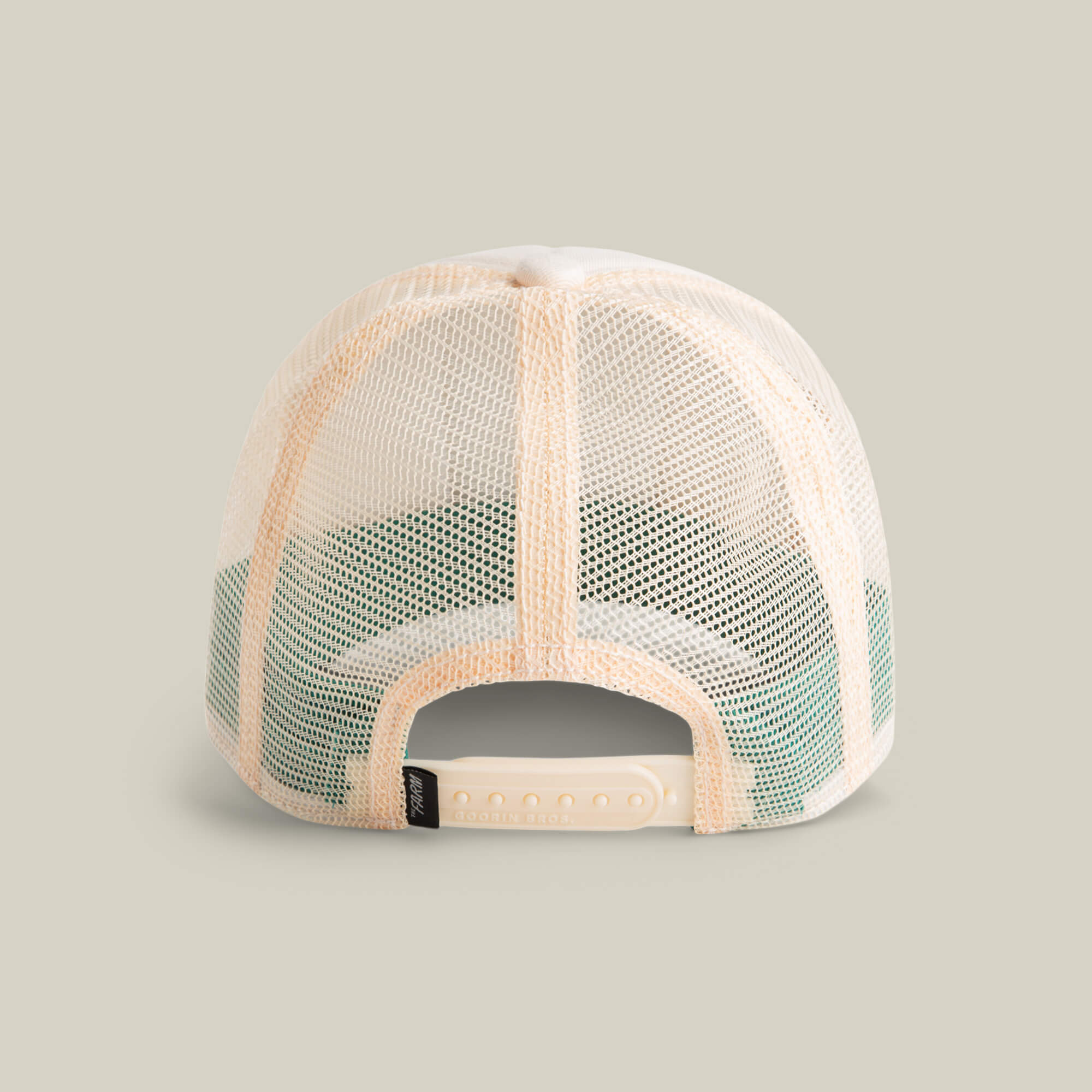 The Goorin Bros. Lil Far Out kids cap is shown from the rear, featuring a mesh back for breathability, an adjustable snapback closure, and a small black tag on the left side for added detail.