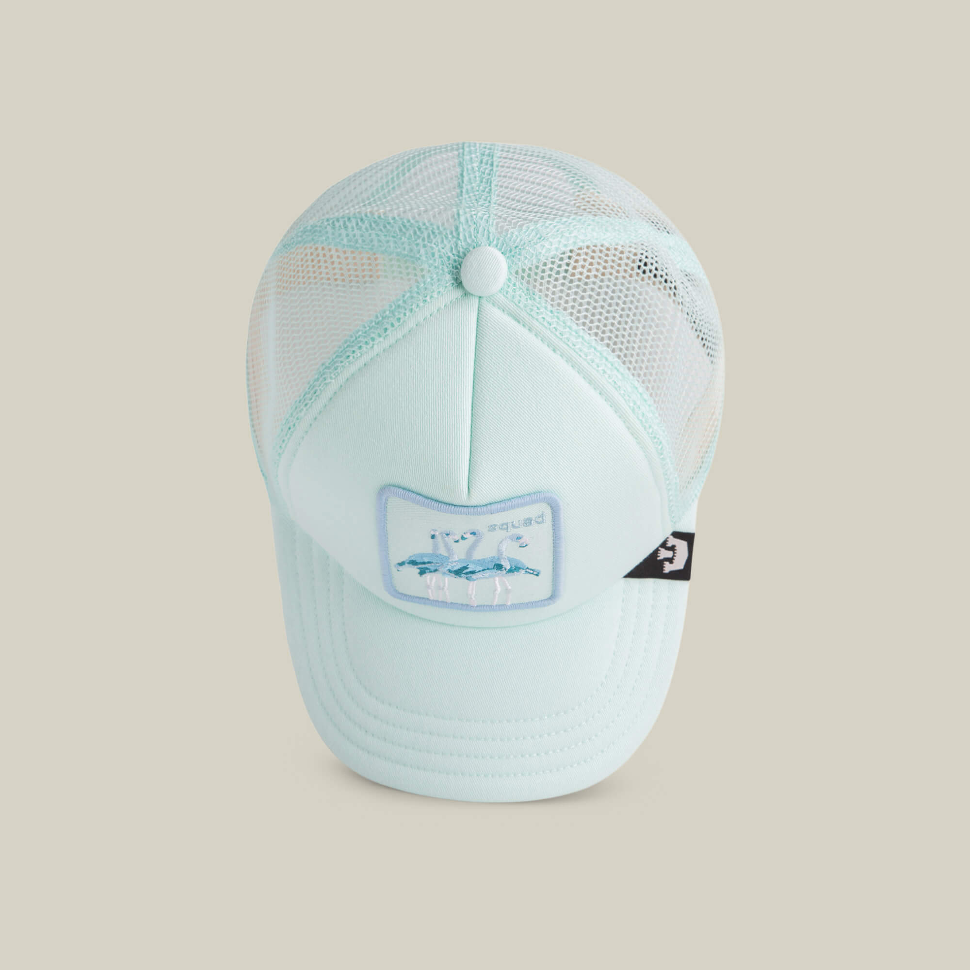 The Goorin Bros. Lil Squad kids cap features light blue mesh, a front patch with two embroidered horses, and a small black side tag, shown on a neutral background.