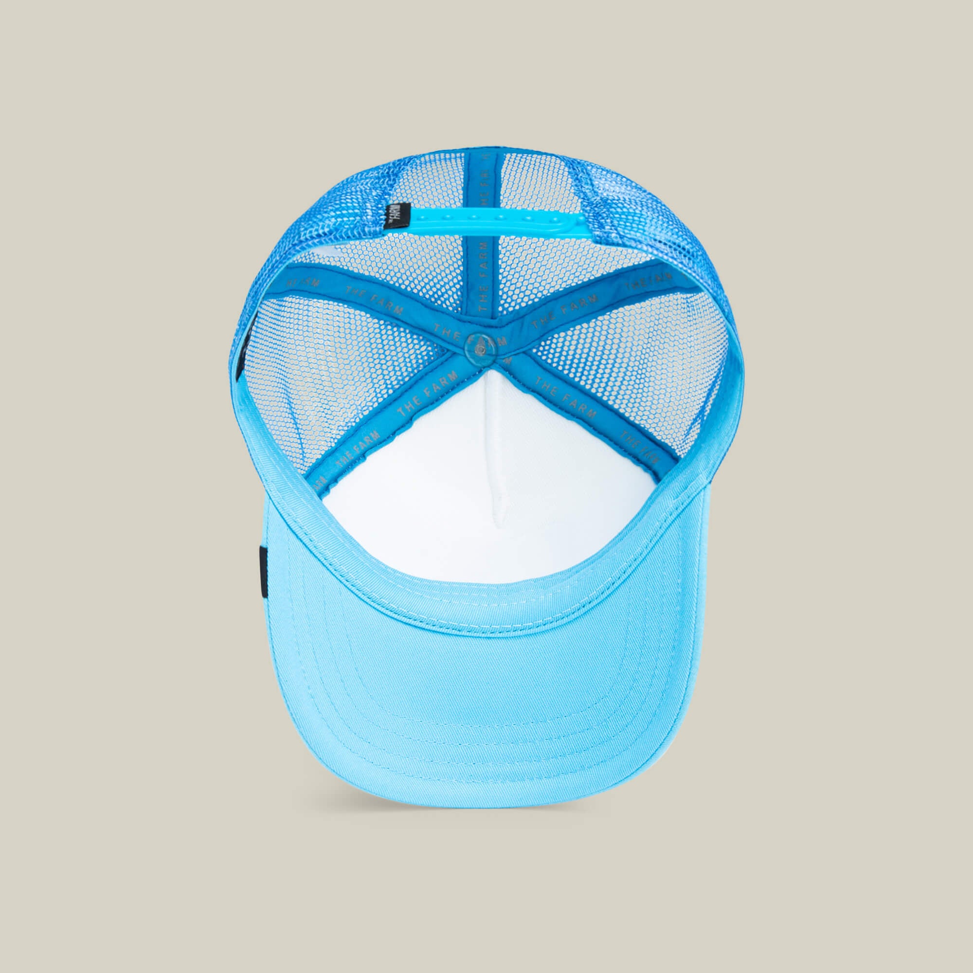The Goorin Bros. Mammoth Kiddo is a blue mesh-back kids adventure hat shown from above, featuring an adjustable strap and white sweatband—perfect for young explorers.