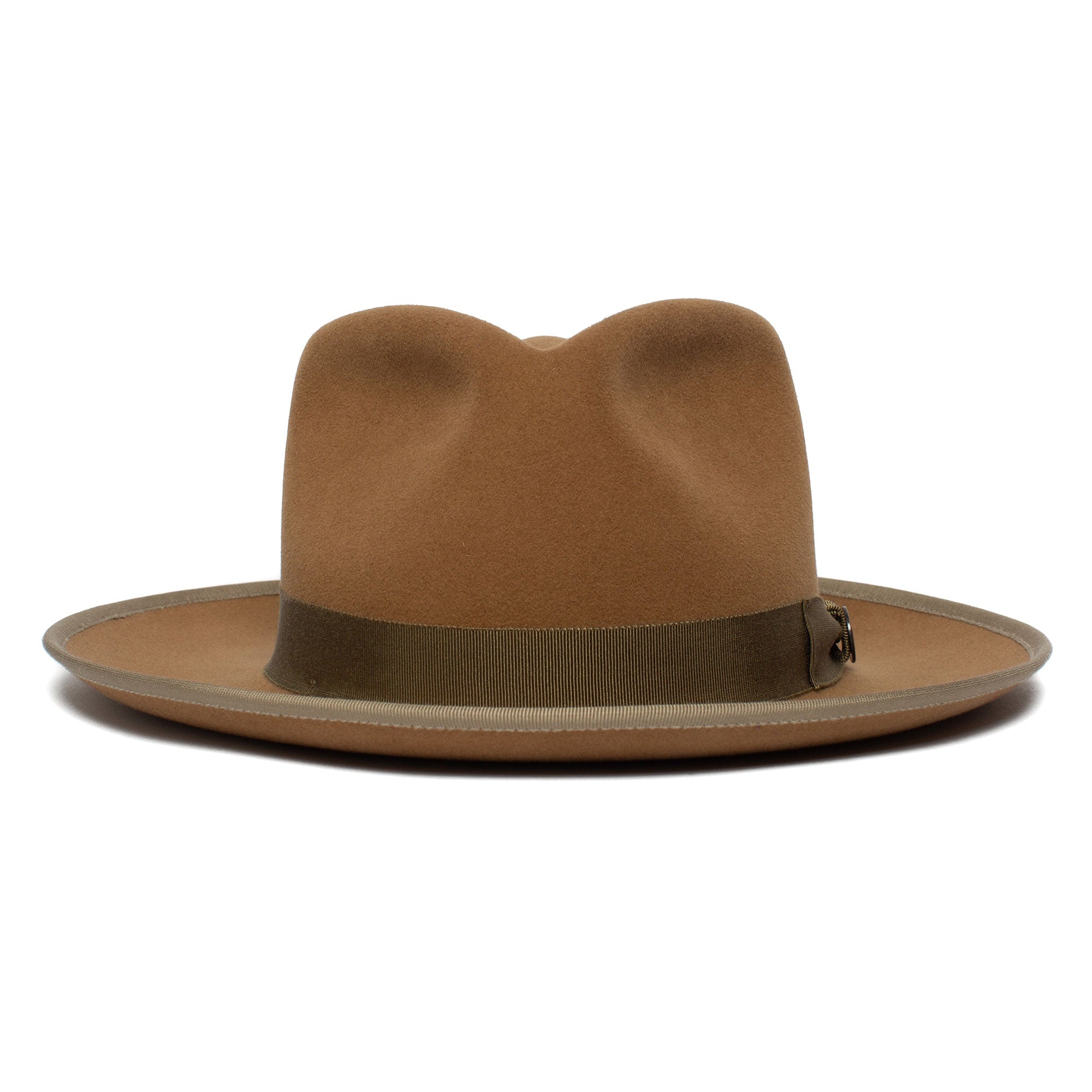 Goorin Bros. river gray teardrop wide brim felt fedora hat Camel front view