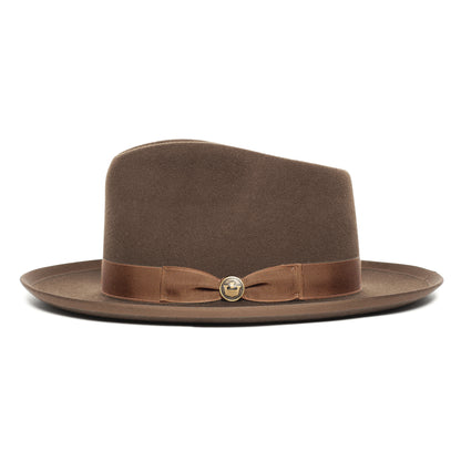 Goorin Bros. river gray teardrop wide brim felt fedora hat Rust side view